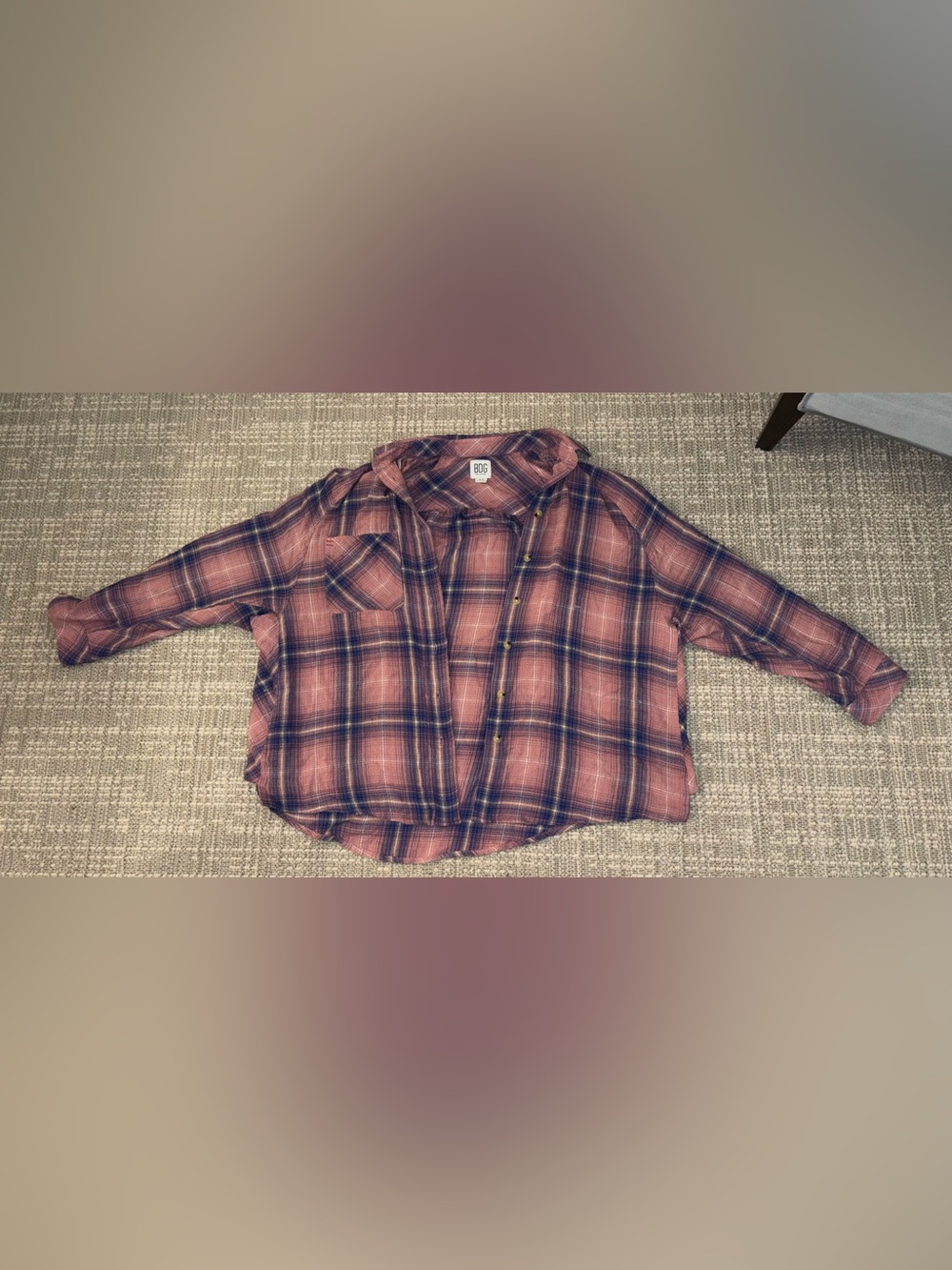 BDG Rose and Navy Plaid Button-Up Shirt